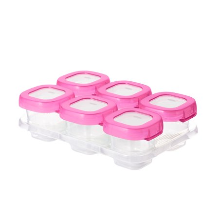 OXO Tot Baby Blocks Food Storage Containers, 2 oz, Pink, 6-Pack, for Infants Ages 0-12 Months