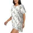 thumbnail image 2 of Naloa Gray Rabbit Women's Short-Sleeved Pajama Set, Loungewear, Summer pajamas, Breathable Cozy - X-Large, 2 of 9