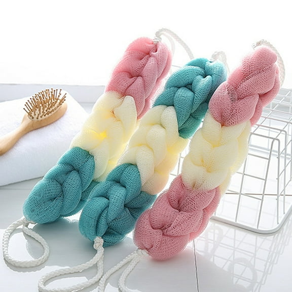 harmtty Bath Exfoliate Puff Super Soft Rich Foam Quick Drying Reusable Lanyard Design Non-fading Stretchable Exfoliating Bath Loofah Sponge Mesh for Bathroom,Blue White