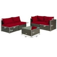 thumbnail image 3 of Yardi Yard 5 Pieces Cushioned Patio Rattan Furniture Set with Glass Table, Sectional Conversation Couch Set with Adjustable Aluminum Foot Pads, Furniture Set for Outdoor, Red, 3 of 6