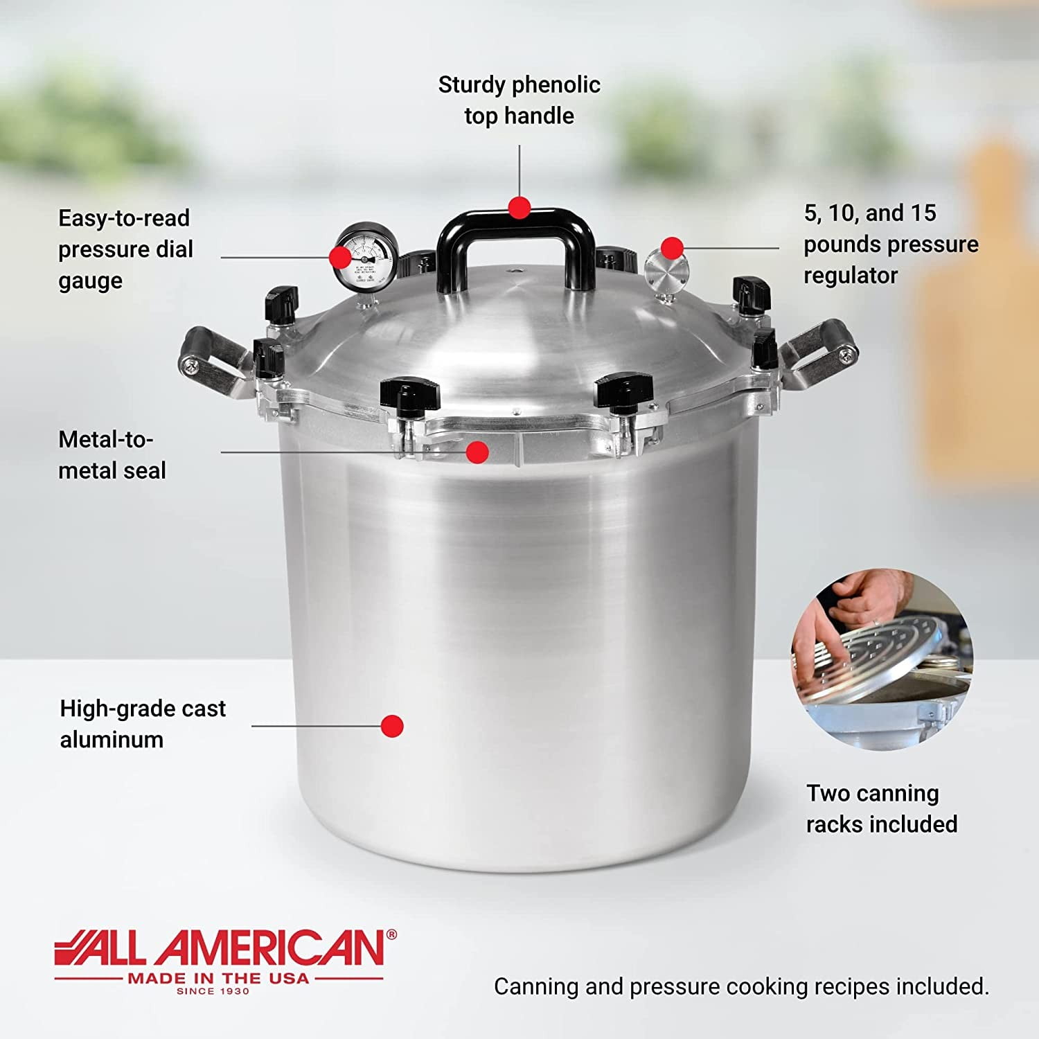 All American Pressure Cooker Canner for Home Stovetop Canning, USA Made for  Gas or Electric Stoves, 41.5 quarts 