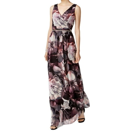 Print Surplice Dress - SLNY NEW Plum Purple Womens Size 16 Floral Print Surplice Maxi Dress