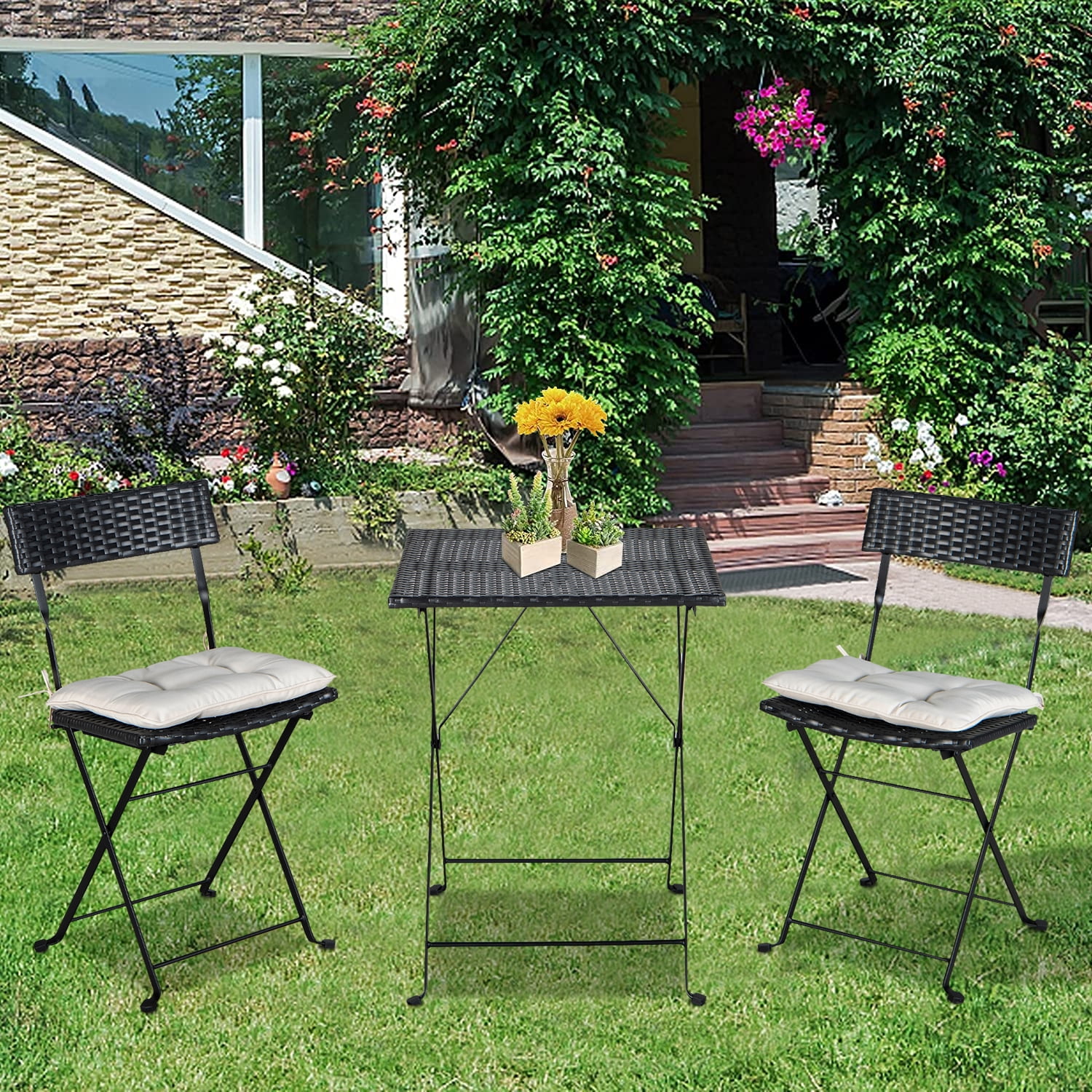 Outdoor 3Pcs Garden Table and Chairs Furniture Set, Segmart Folding