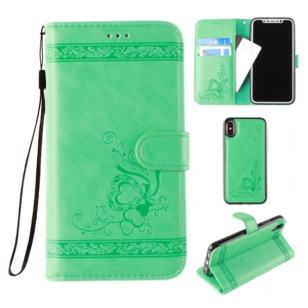Apple iPhone X Wallet Case, Slim PU Leather Embossed Design with
