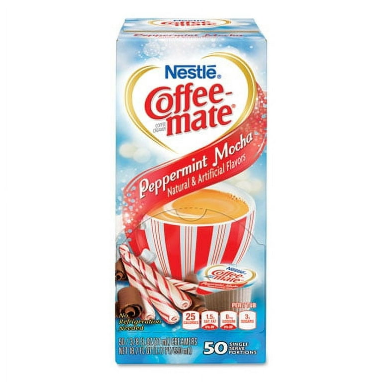 Liquid Coffee Creamer, Peppermint Mocha, 0.38 oz Mini Cups, 50/Box, 4 Boxes/Carton, 200 Total/Carton Liquid Coffee Creamer, Peppermint Mocha, 0.38 oz Mini Cups, 50/Box, 4 Boxes/Carton, 200 Total/Carton