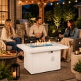 thumbnail image 4 of RADIATA 43" Aluminum Propane Fire Pit Table, 60,000 BTU Outdoor Gas Firepit, Rectangle CSA-Certified Patio Fireplace with Wind Guard & Glass Rocks, Rust-Proof White Fire Table for Deck Poolside, 4 of 10