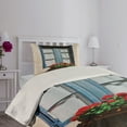thumbnail image 4 of Ambesonne Urban Quilted Coverlet 2 Pcs, Mediterranean Window, Twin Size, Blue Grey, 4 of 5