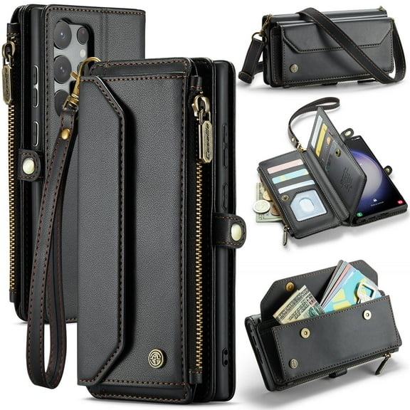 Crossbody for Samsung Galaxy S23 Ultra Case Wallet【RFID Blocking】with 10-Card Holder Zipper Bills Slot, Soft PU Leather Magnetic Shoulder Wrist Strap for Samsung Galaxy S23 Ultra Wallet Case Women