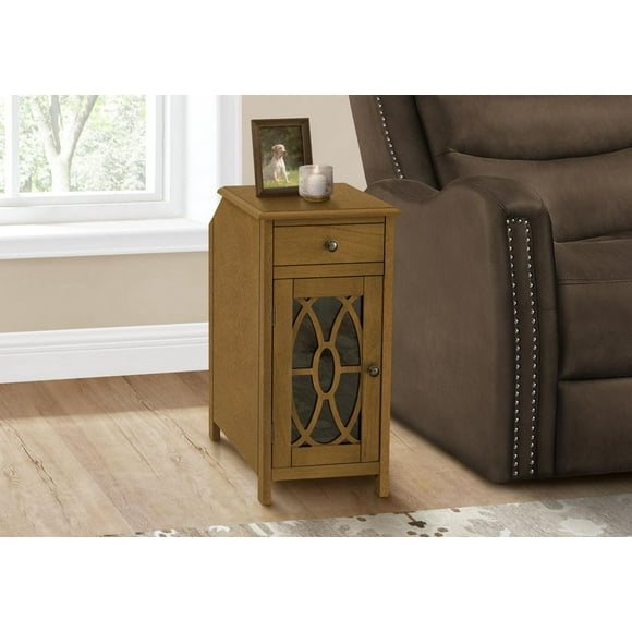Monarch Specialties Accent Table, Side Table, End, Narrow, Nightstand, Bedroom, Storage Drawer, Lamp, Brown Veneer, Traditional