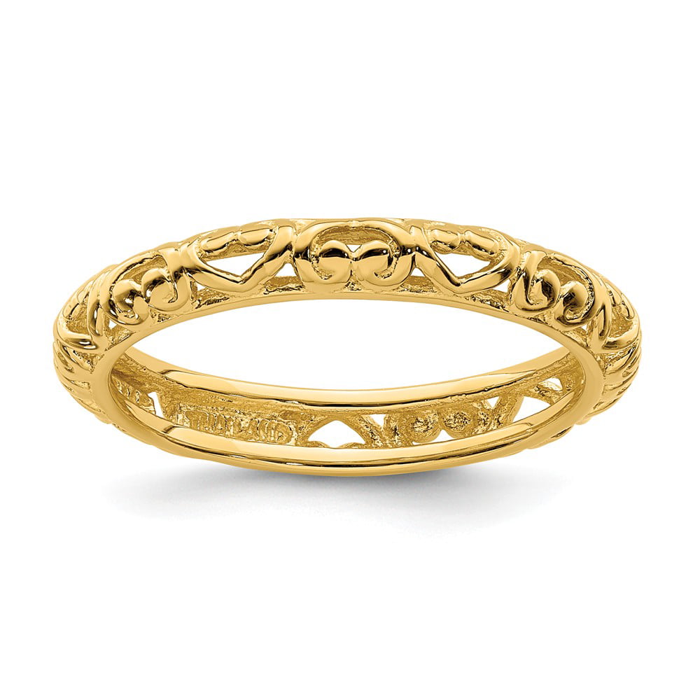 Sterling Silver Stackable Expressions Gold-plated Carved Band Size 8