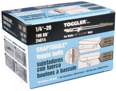 TOGGLER Snaptoggle BB 1/4-20 100 Piece Toggle Bolts 24014 for sale online 
