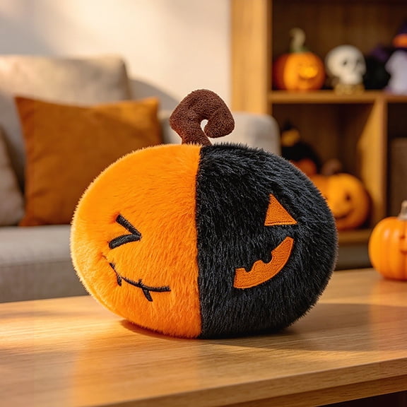 Xingjin Halloween Plush Stuffed Animal, Pumpkin Doll with Crinkle Sound, Soft Cuddly Stress Relief Toy for Desk Decor and Holiday Gift