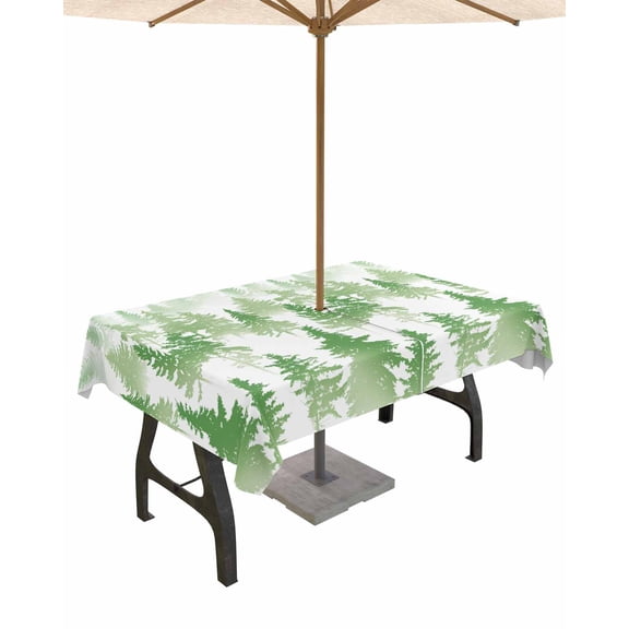 Fsddascl Green Forest Outdoor Tablecloth - 60x102 Inch Rectangle Dining Table Cover, Contemporary Silhouette Abstract Art Waterproof Outdoor Table Cloth with Umbrella Hole & Zipper for Picnic/Patio