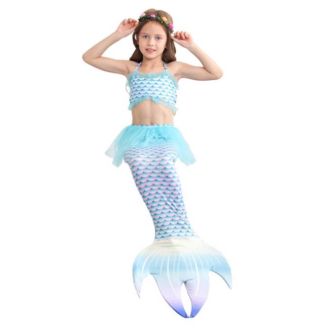 Toddler Baby Summer Bathing Beach Suits 3 Pieces Swimwear With Tail Fish Scale Print Ruffle Bikini Swimsuit Spring Swimsuits Clothes 8-9T