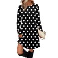 thumbnail image 2 of Women's Fashion Casual Dress with Pockets Decorative Buttons Polka Dot Prints Round Neck Long Sleeves for Spring and Autumn Outings,Dark Purple,L, 2 of 6