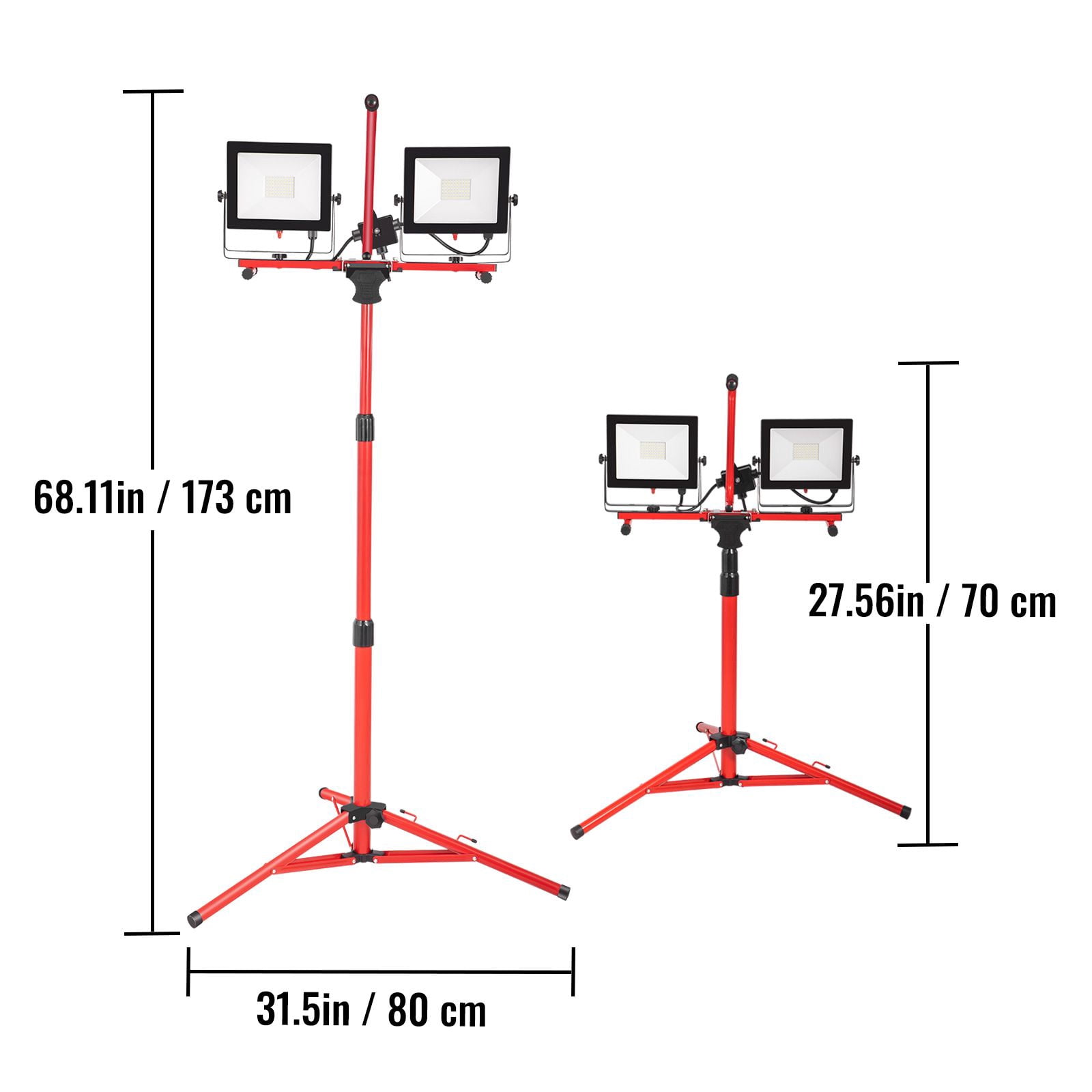 Dual-Head LED Work Light 10000 Lumen, IP65 Waterproof, Adjustable Tripod 27.6-68.1", for Construction Site Garage