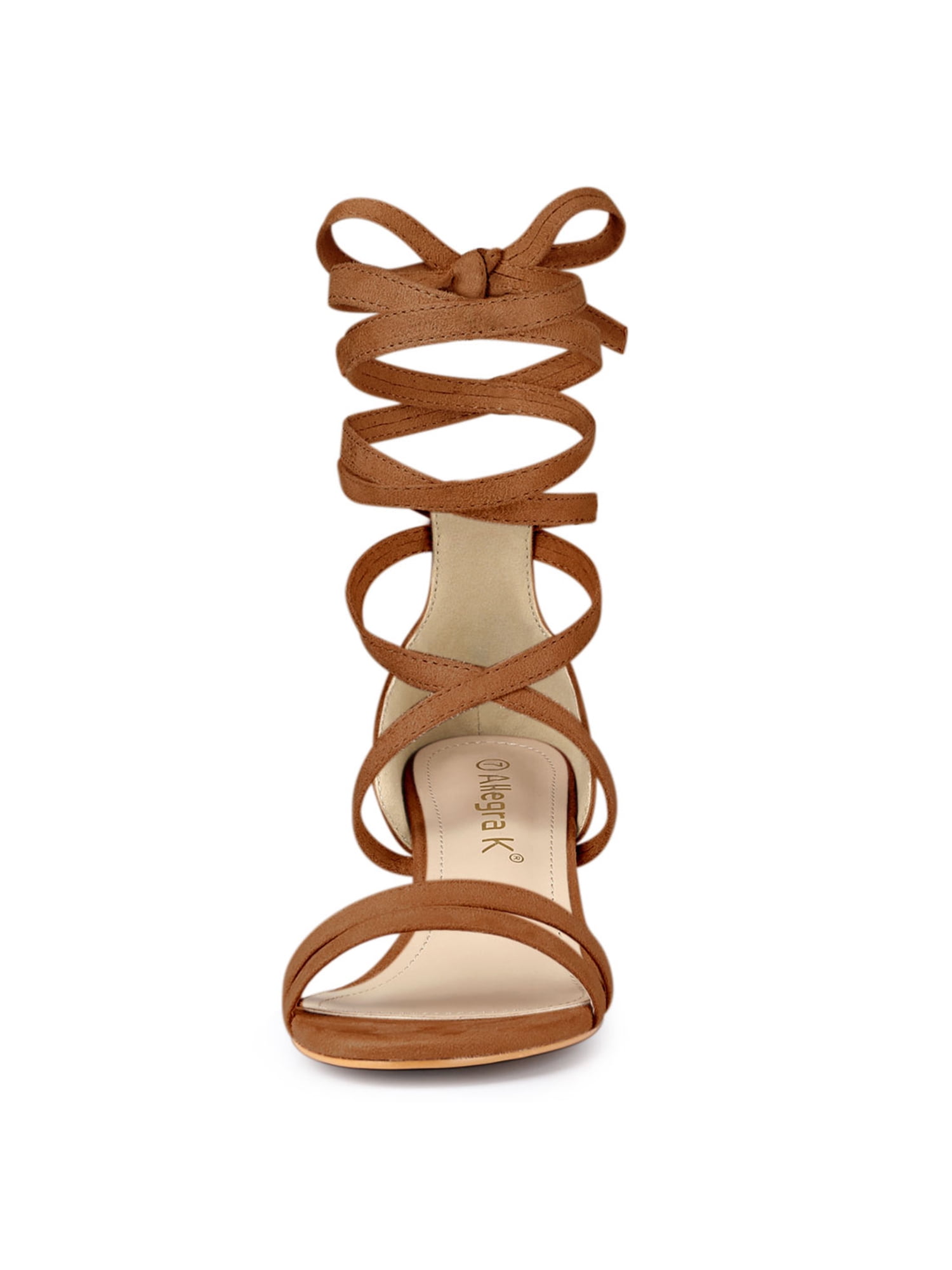 DARING DIVA Women's  Fashion Open Toe Lace Up Color Block Heel Sandals Brown 5