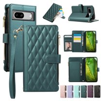 Allytechgroup Google Pixel 6 Wallet Case with Cards Holder Zipper Pocket, RFID Blocking Hand Wrist Shoulder Strap Stylish Girls Women Phone Case for Google Pixel 6, Darkgreen