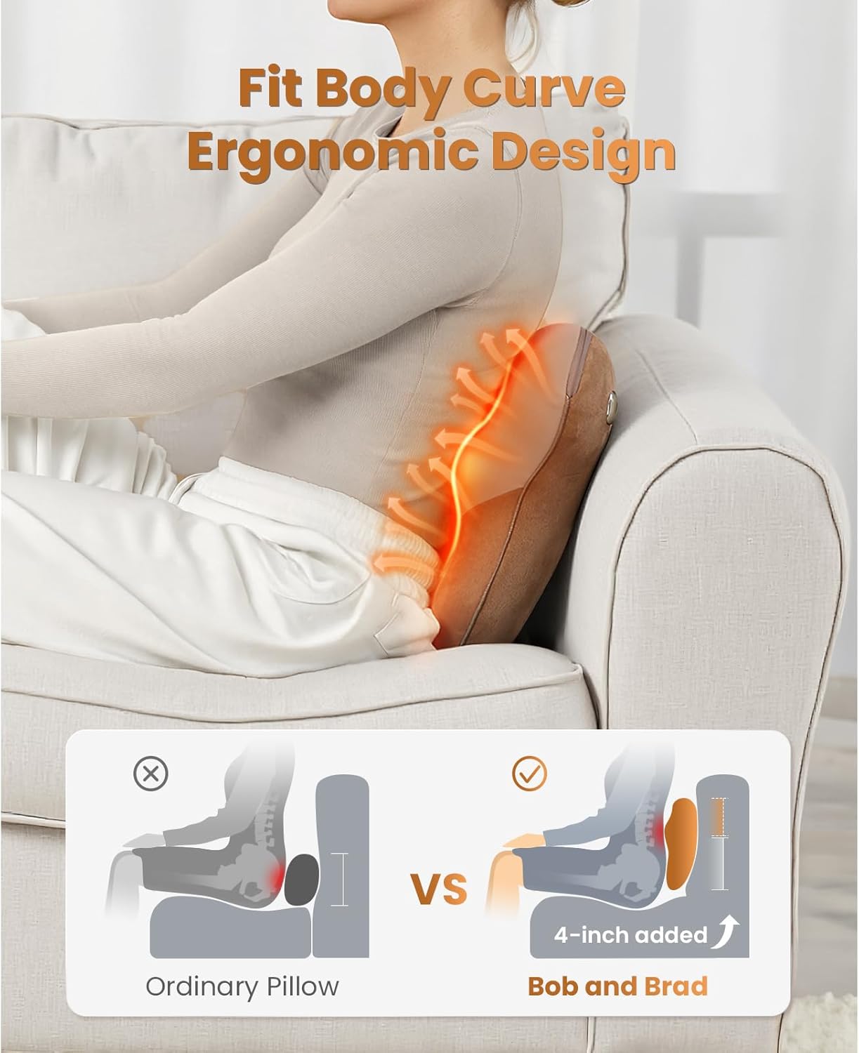 Bob and Brad EZBack Shiatsu 4 Deep-Kneading Massager Soothing Heat Therapy, Deep Tissue 3D Neck Shoulder Massager Pillow for Full Body Use Neck Shoulder Pain Relief, Ideal Gifts