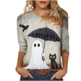 thumbnail image 2 of thefmos Women's Halloween Print Pullover Top Casual Round Neck 3/4 Sleeve Festive Blouse Fashion Spooky Season Fall Outfit, Multicolor 2XL, 2 of 5