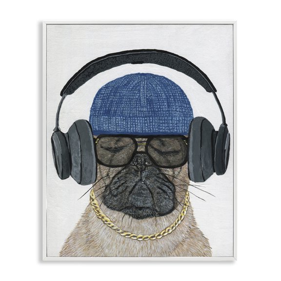 Stupell Industries Contemporary Pug in Headphones White Framed Giclee Art, 16 x 20, by Melissa Symons