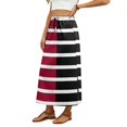 thumbnail image 4 of Womens Striped Print Maxi Skirt High-waisted Drawstring Swing Mid-length Side Slits Boho Beach Vacation Long Skirts Black 2XL, 4 of 6