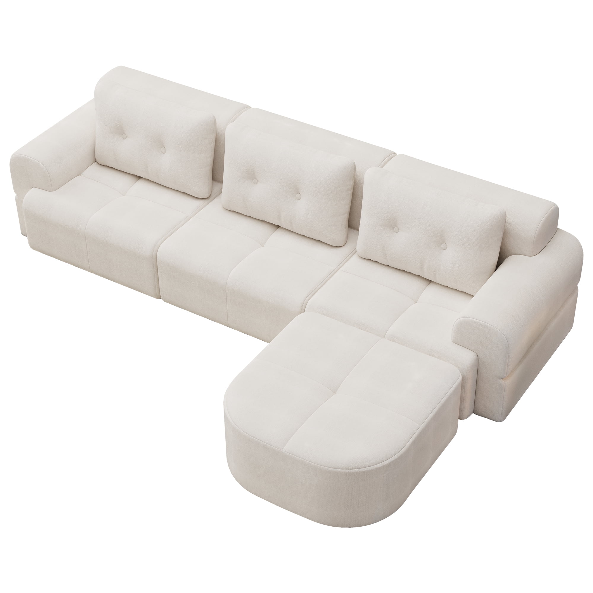 Aukfa 112" Modular Sectional Sofa with Chaise, Full-Foam Boneless Cloud Couch, Woven Chenille Oversized Deep Seat Sofa with 3 Pillows for Living Room, Beige