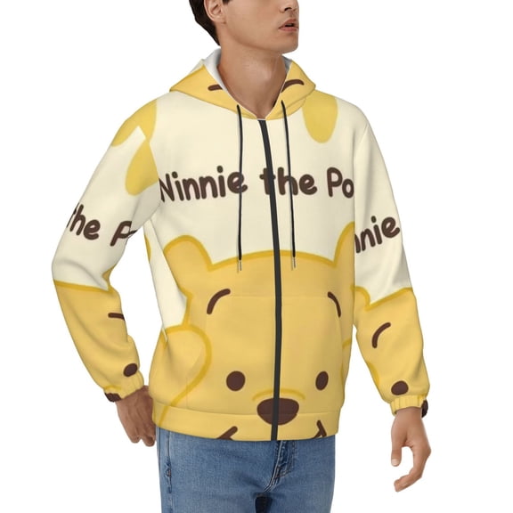Winnie The Pooh Men's Full Zip Sweatshirt ,No Hood Hoodies Casual Lightweight Cotton Pocket Hoody, Men Women Casual Hiking