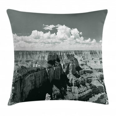 House Decor Throw Pillow Cushion Cover, Nostalgic Photo of Ethnic Finding Grand Canyon Peaks in National Park with Cloud, Decorative Square Accent Pillow Case, 24 X 24 Inches, Grey, by Ambesonne