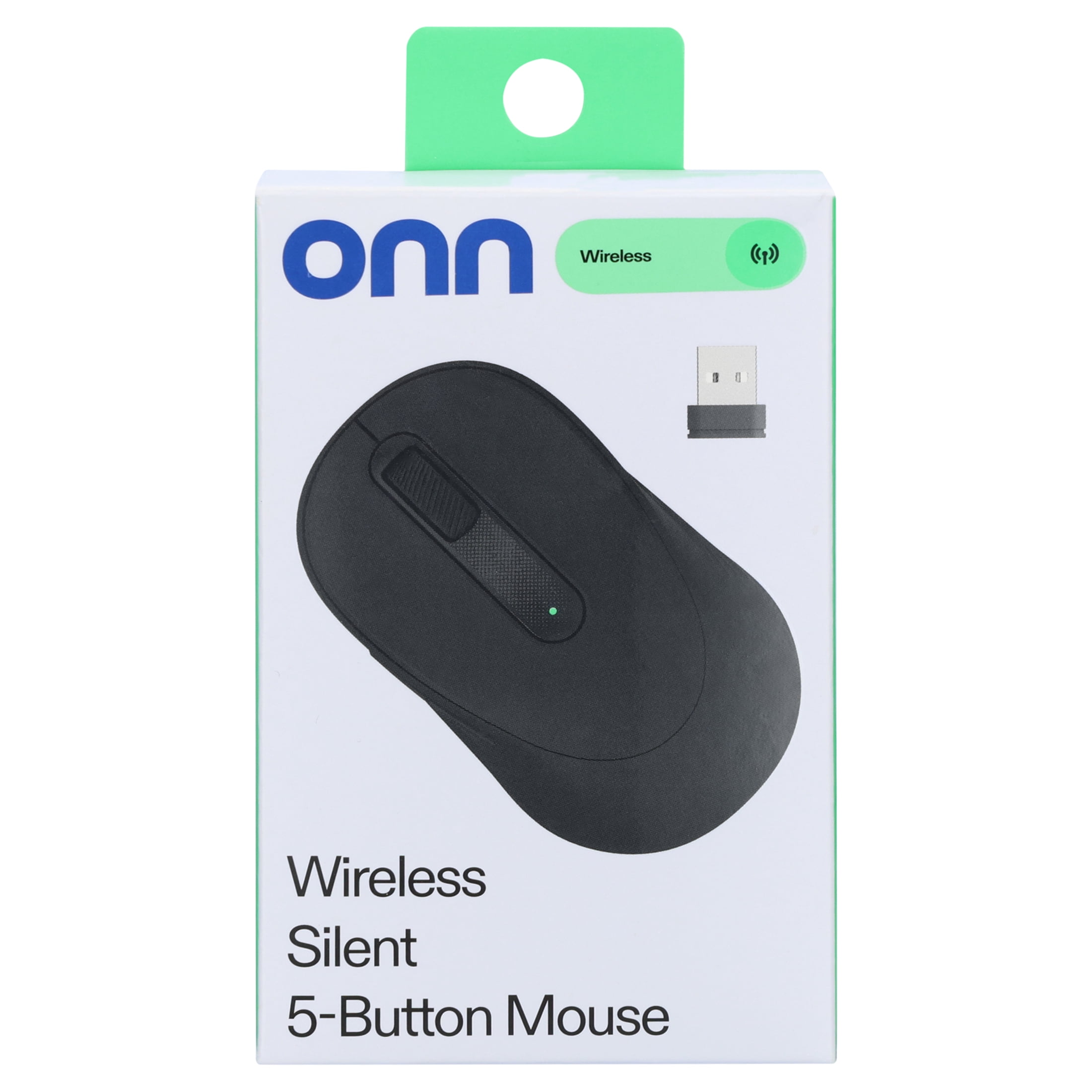 onn Silent Wireless Mouse with 5 Buttons, 1600 DPI, Gray Stone