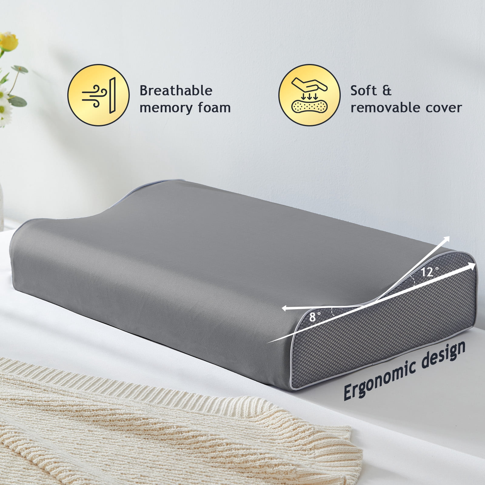 Kingrest Cooling Memory Foam Pillow for Neck Pain Relief Sleeping, Cervical Neck Pillow Adjustable Ergonomic Memory Foam Pillow For Side Back Stomach Sleepers Medium Firmness Quality (1 Pack)