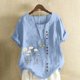 thumbnail image 5 of Camisetas de Manga Corta para las Mujeres Impreso Botón de Manga Corta Camiseta Blusa Poliéster, Ropa Casual Mirar Superior para las Mujeres, 5 of 8