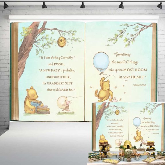 Cartoon theme party Pooh Bear Background cloth newborn birthday baby party decoration photo photography props 5x3FT