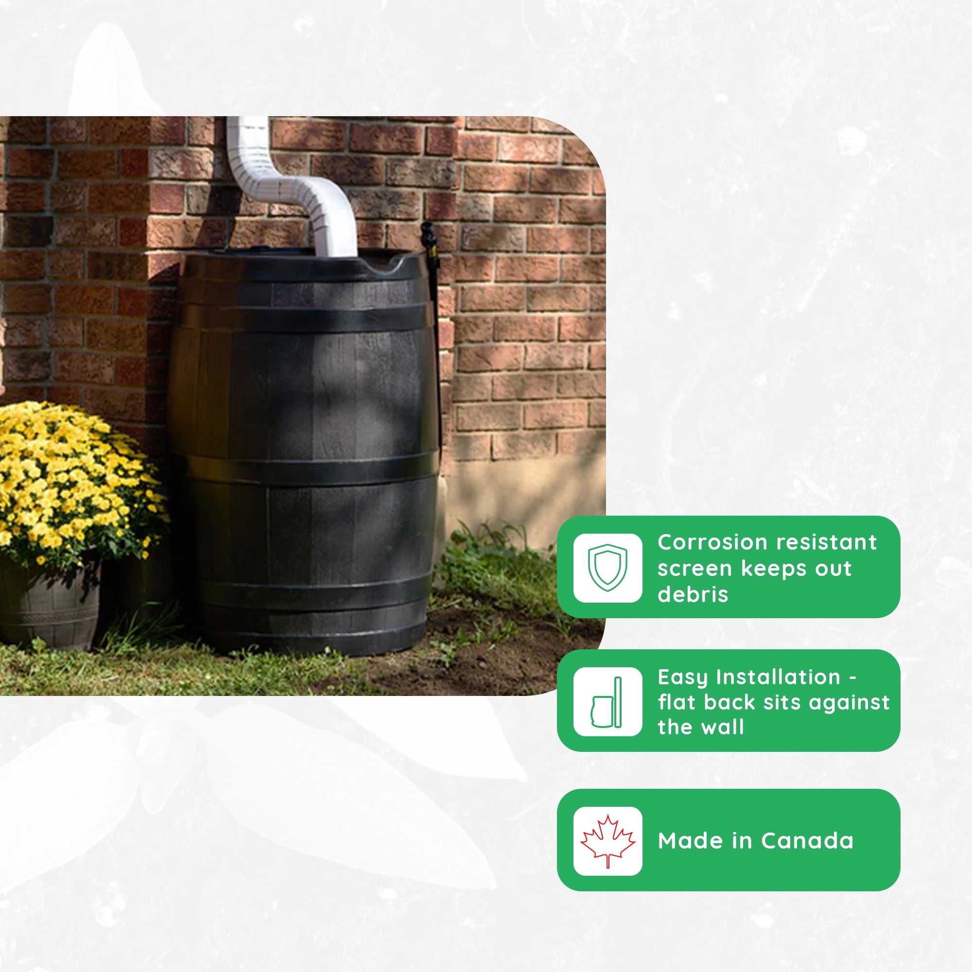 FCMP Outdoor RC45 45 Gal Outdoor Rain Water Catcher Barrel Container, Grey