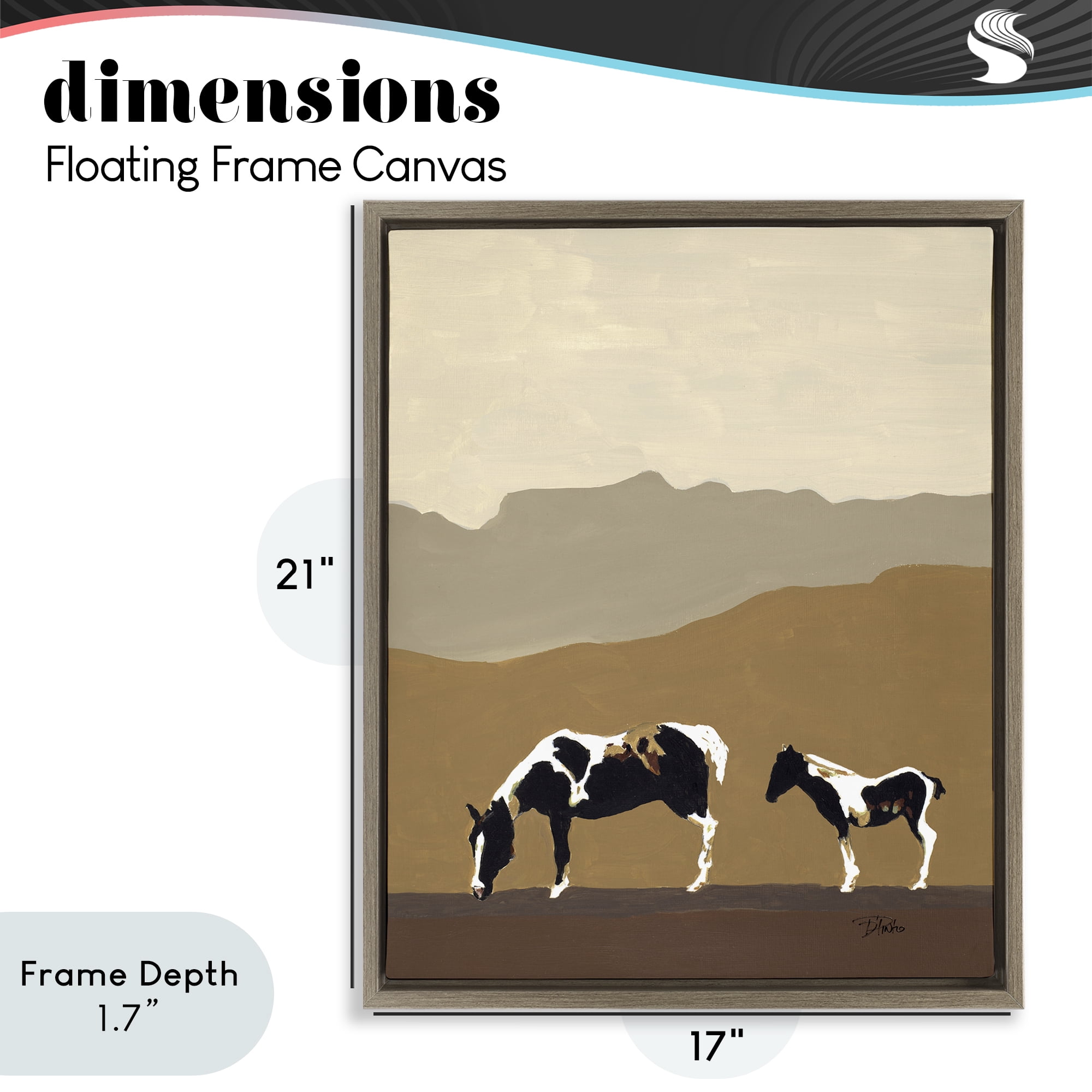 Stupell Industries Modern Mountains Horses Brown Framed Floater Canvas Wall Art, design by Patricia Pinto