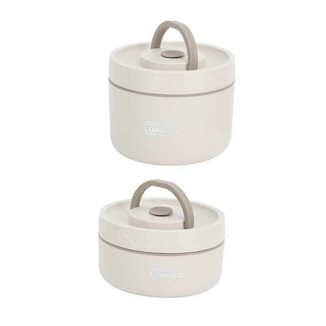Insulated Lunch Container 304 Stainless Steel Sealed Multifunction Portable Round Thermal Bento Box with Thermal Bag Beige 2Pcs