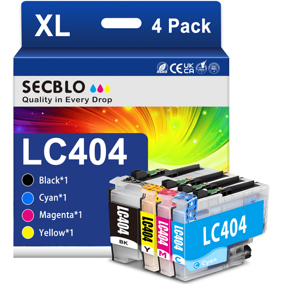 LC404 for Brother LC404XL Ink Cartridge  404 404XL for Brother MFC-J1205W J1215W J1205W XL Printer, 4 Pack