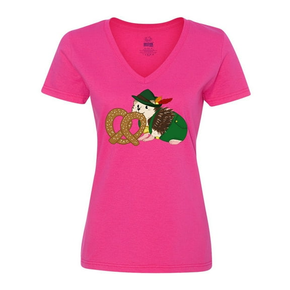 Inktastic Cute Hedgehog with Pretzel Women's V-Neck T-Shirt