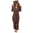 thumbnail image 5 of Girls Winter Hooded Pajamas Jumpsuit, Fleece Zip Up Romper with Cat Ears and Eye, Cozy Fuzzy Animal Onesie Sleepwear, 5 of 6