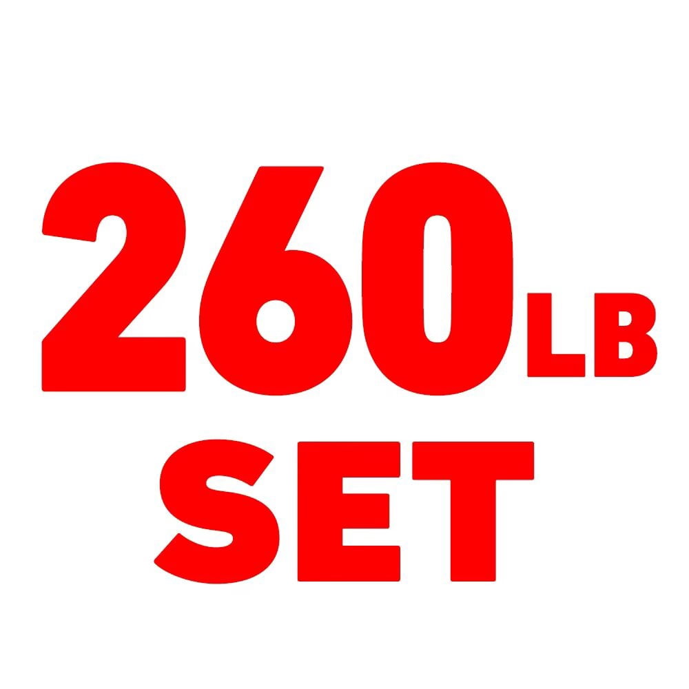 260lbs(45lbs*2+35lbs*2+25lbs*2+15lbs*2+10lbs*2)