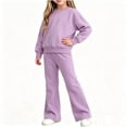 thumbnail image 2 of Husipze Sweatsuit Flare Leg Elastic Waist Bell Bottom Soft Fleece Sweatpants Solid Crewneck Pullover Sweatshirts Girls Two Piece Sweatshirt Set Purple 5-6 Years, 2 of 6