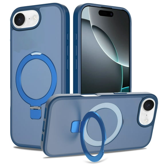 Allytechgroup iPhone 17e 16e Case Matte, [Compatible with Magsafe] Ring Holder Kickstand Anti-Scratch Shockproof Bumper Slim Fit Shell Phone Case Cover for Apple iPhone 17e 16e, Blue