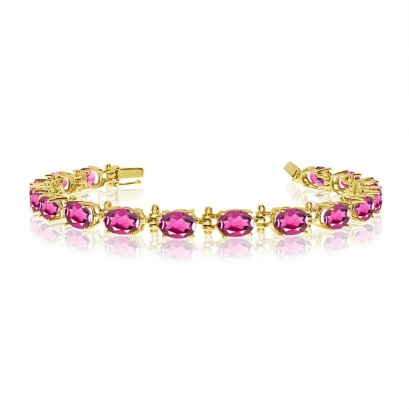 14K Yellow Gold Oval Pink Topaz Tennis Bracelet
