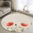 thumbnail image 3 of Red Poppy Round Area&nbsp;Rug 3ft Spring Floral Pastoral Watercolor Rustic Linen Texture Non-Slip&nbsp;Washable Circle Rugs Soft Felt Indoor Floor Mat for Bedroom Kitchen Living Room Bathroom, 3 of 9