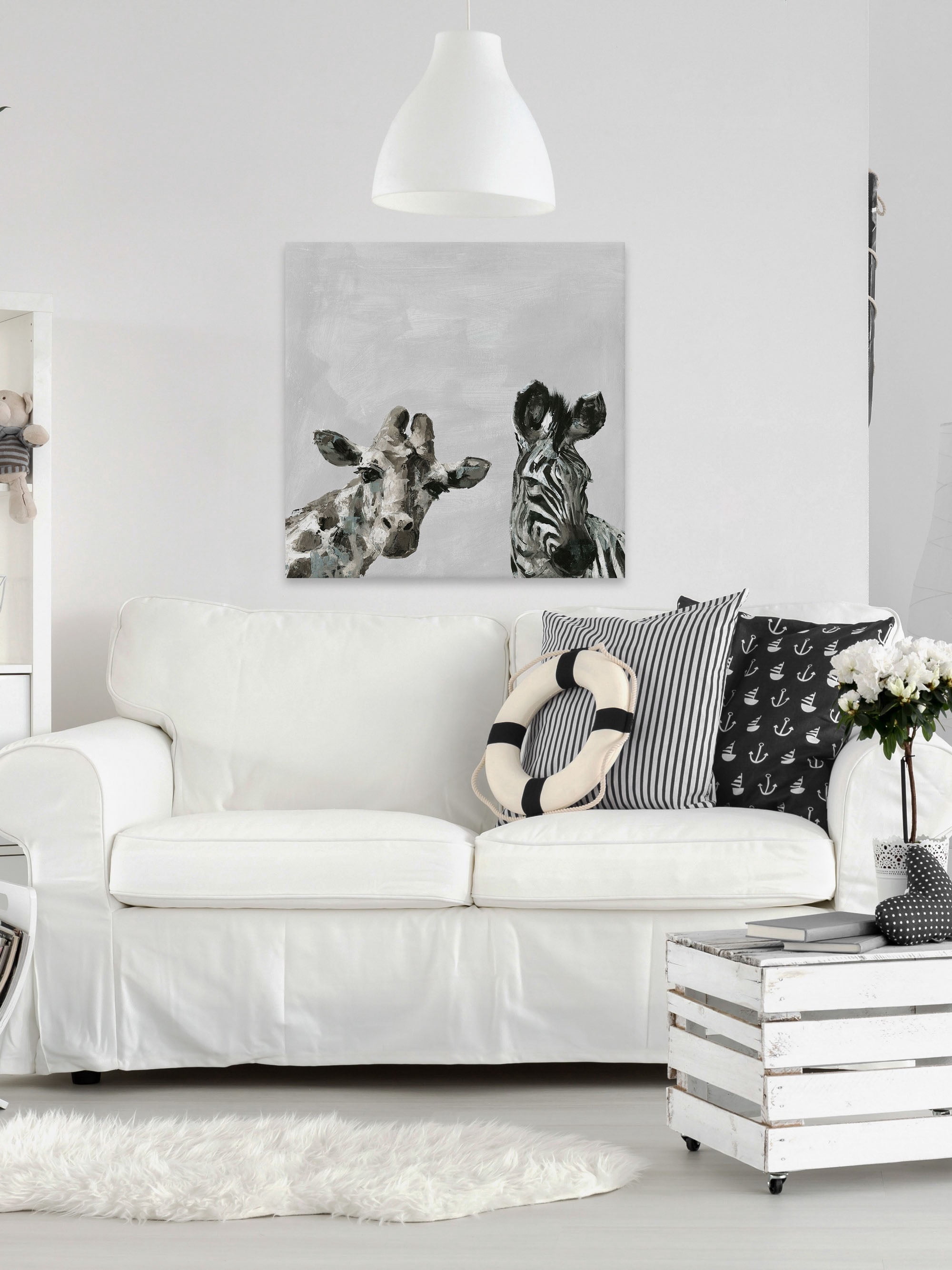 Marmont Hill Giraffe and Zebra V Canvas Wall Art