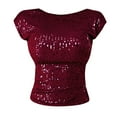 thumbnail image 4 of Red Womens Tops Women's Sleeveless Glitter Sequin Tank Tops Vest Tops Backless Glitter Camisole Shirts for Women, 4 of 6