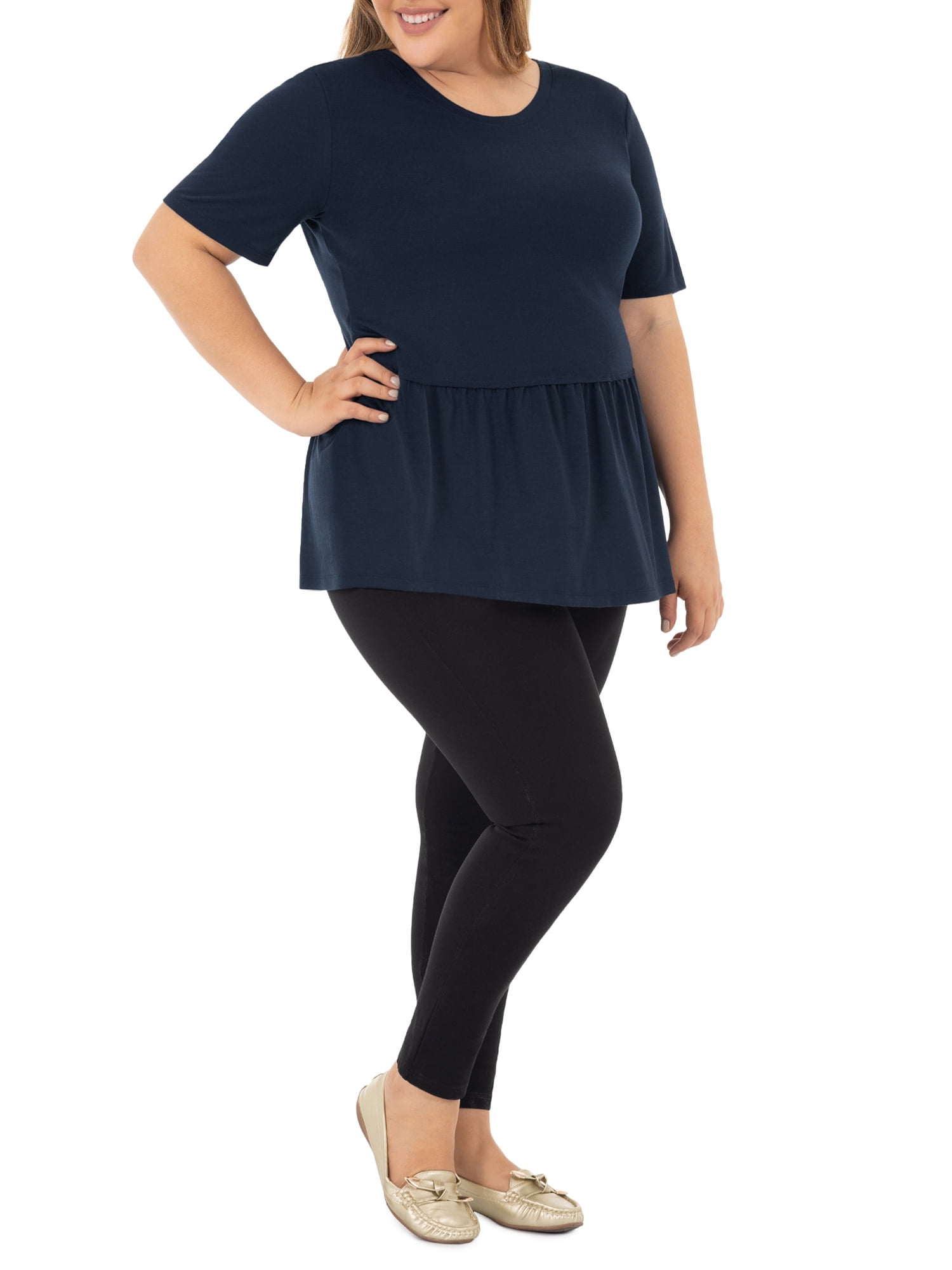 Wright's Women's Plus Size Short Sleeve Crew Neck Classic Peplum Top/Blouse, 1X-4X