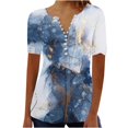 thumbnail image 2 of ICHUANYI Clearance Women's Summer V-Neck Print Casual Loose Top Short Sleeve Button Blouses Tops(Navy, XL) ICHUANYI WER2023081404880, 2 of 5