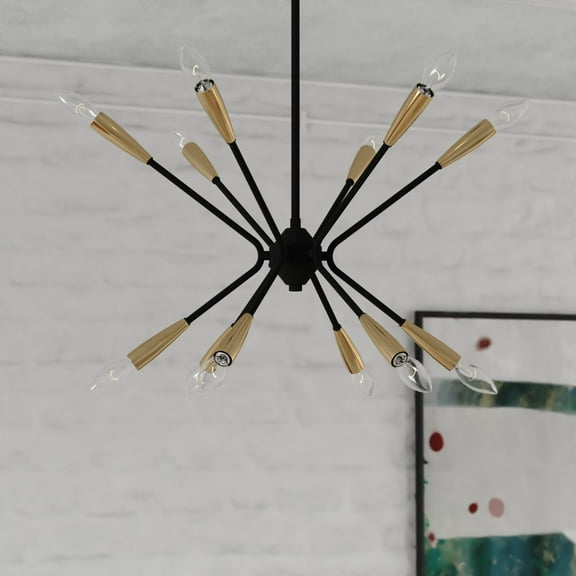 Ellis 12L Black and Brass Sputnik Mid-Century Modern Pendant Light