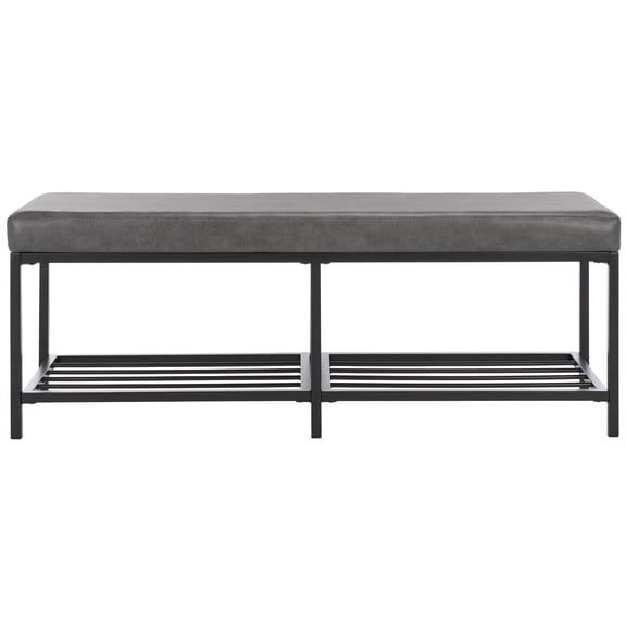 SAFAVIEH Yomi Modern Style 2 Rail Shelf Bench, Grey/Black (48 in. W x 14.5 in. D x 17.8 in. H)